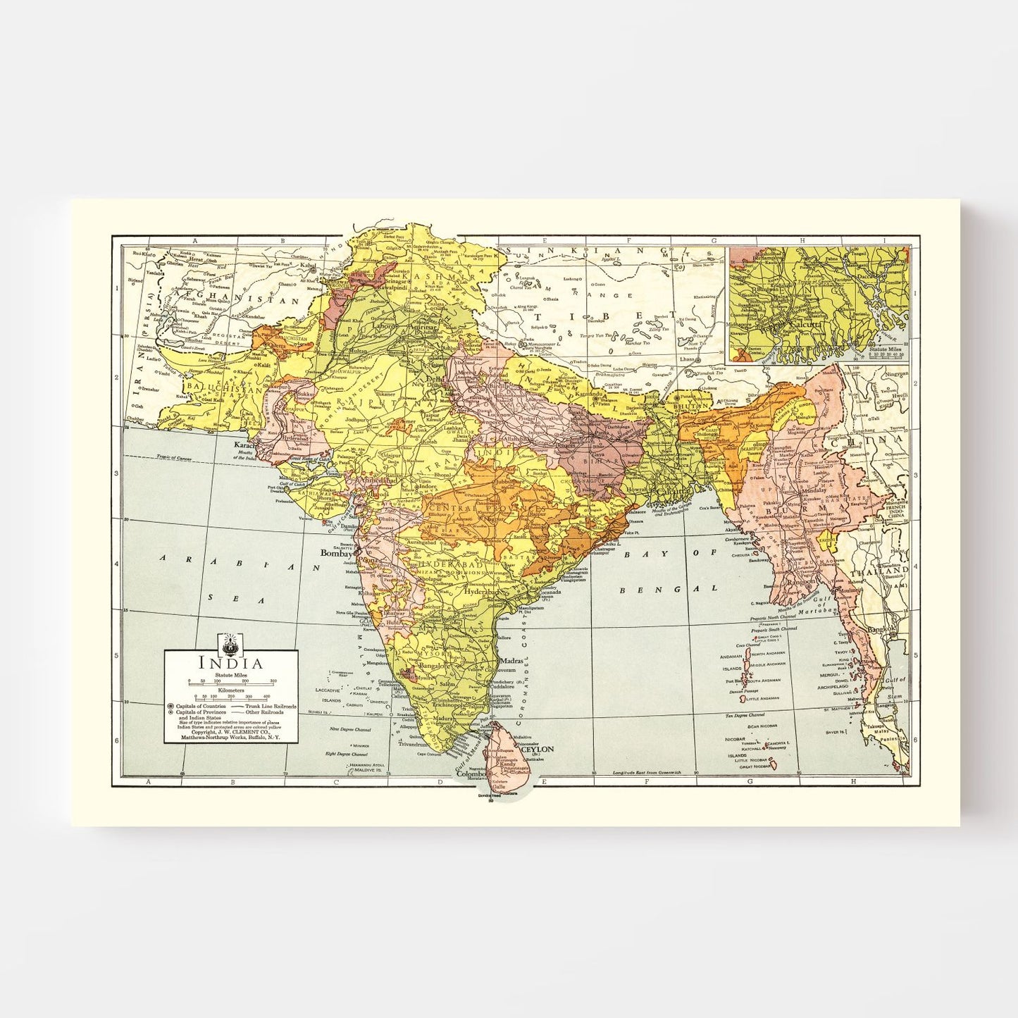 Vintage Map of India, 1943