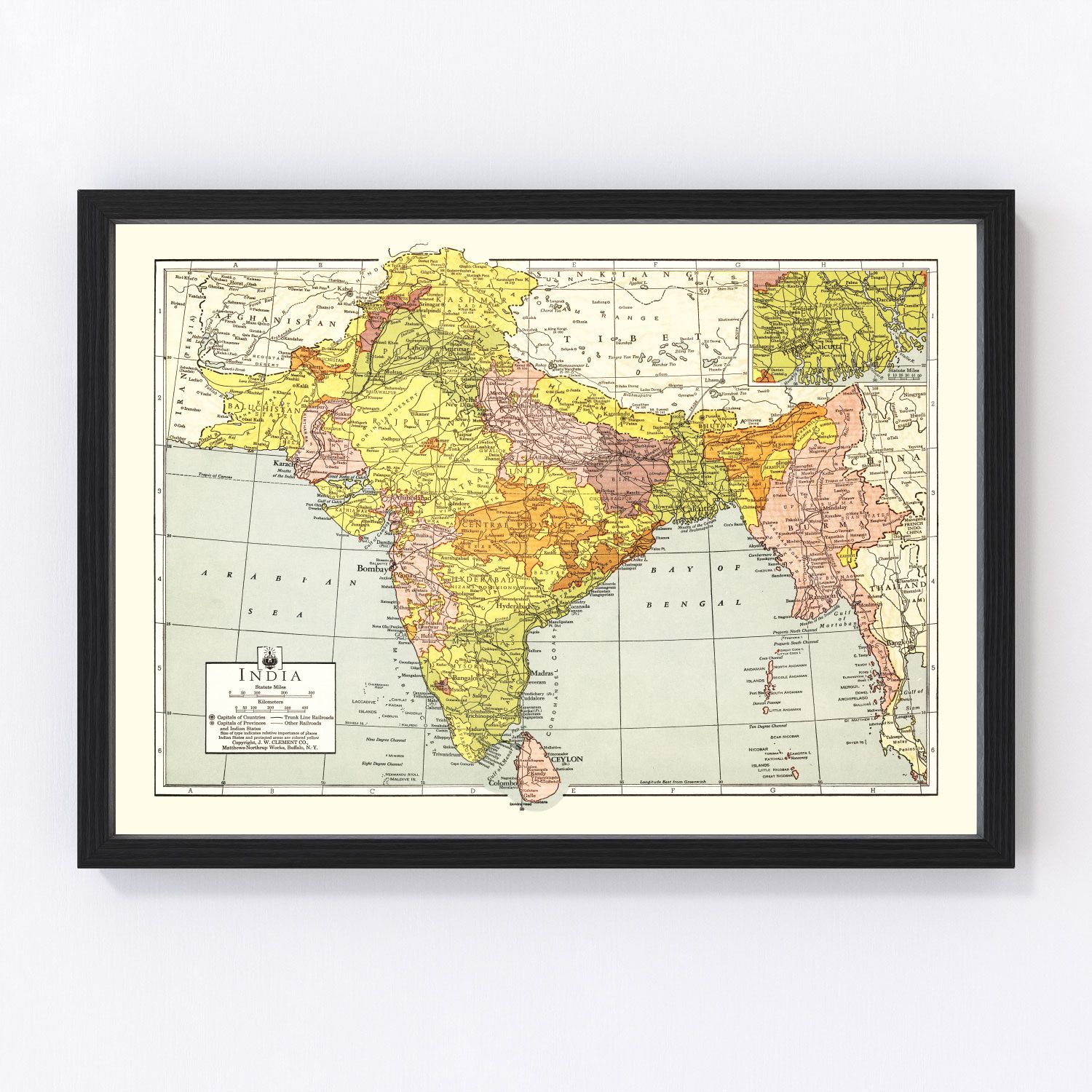 Vintage map of India, 1943