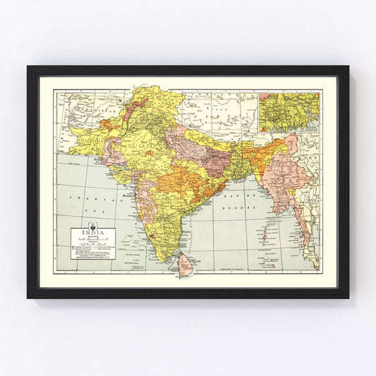 Vintage map of India, 1943