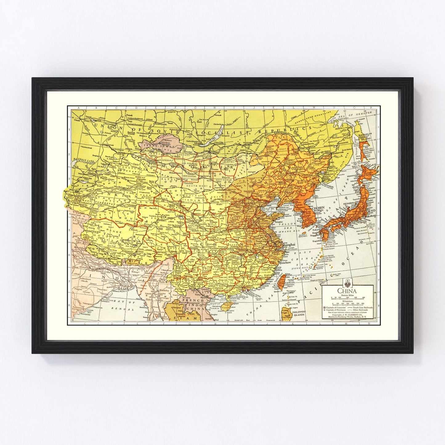 Vintage map of China, 1943, digitally restored