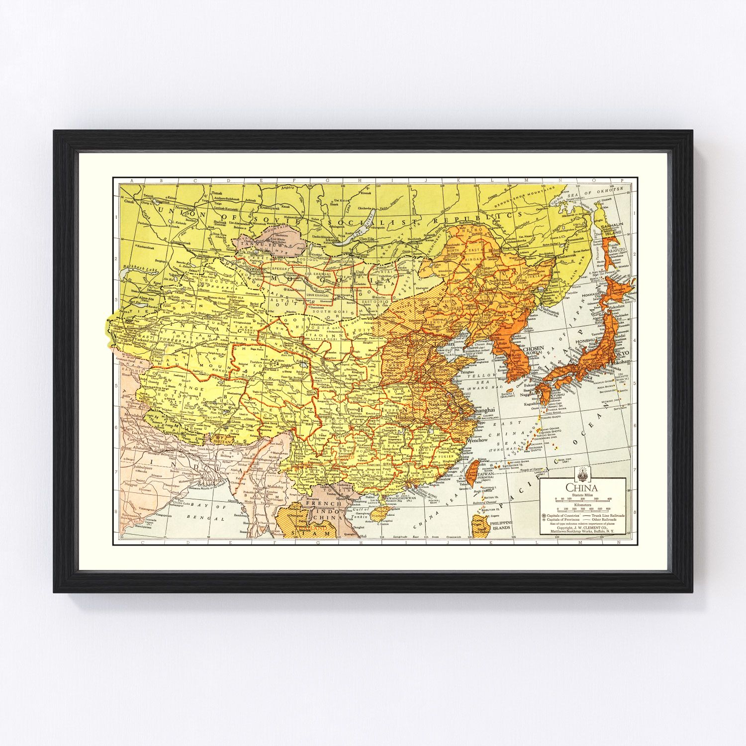 Vintage map of China, 1943, digitally restored