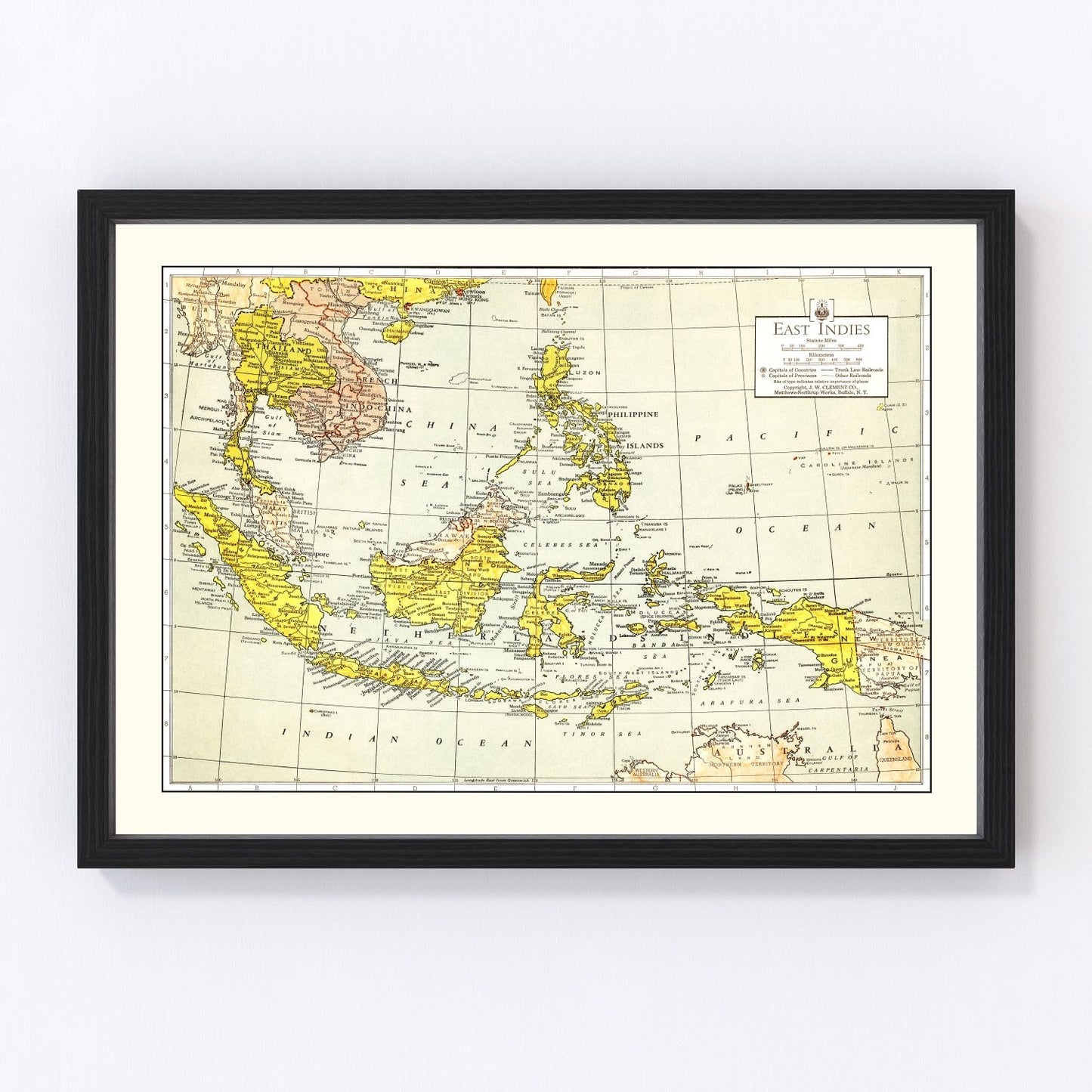 Vintage map of the East Indies, 1943