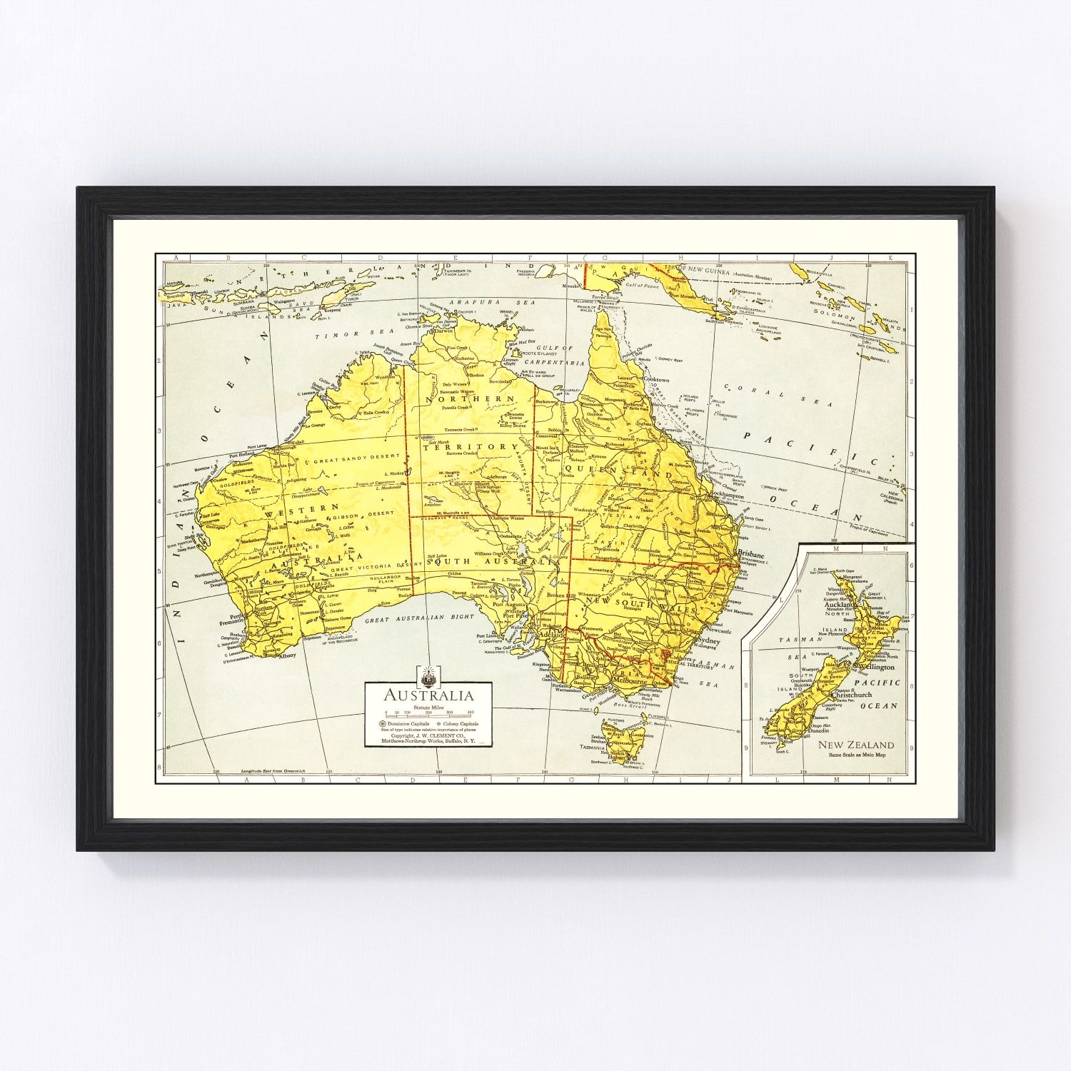 Vintage map of Australia, 1943, WWII-era continental chart restored print