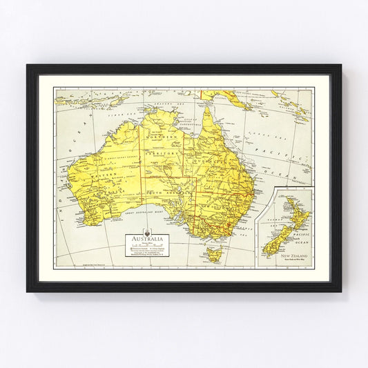 Vintage map of Australia, 1943, WWII-era continental chart restored print