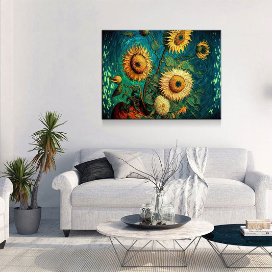 Van Gogh Sunflowers Style Canvas Wall Art, Abstract Sunflower Decor