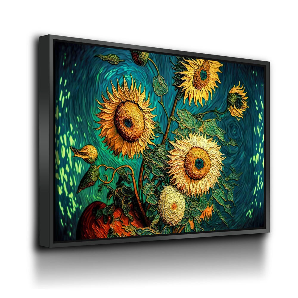 Van Gogh Sunflowers Style Canvas Wall Art, Abstract Sunflower Decor