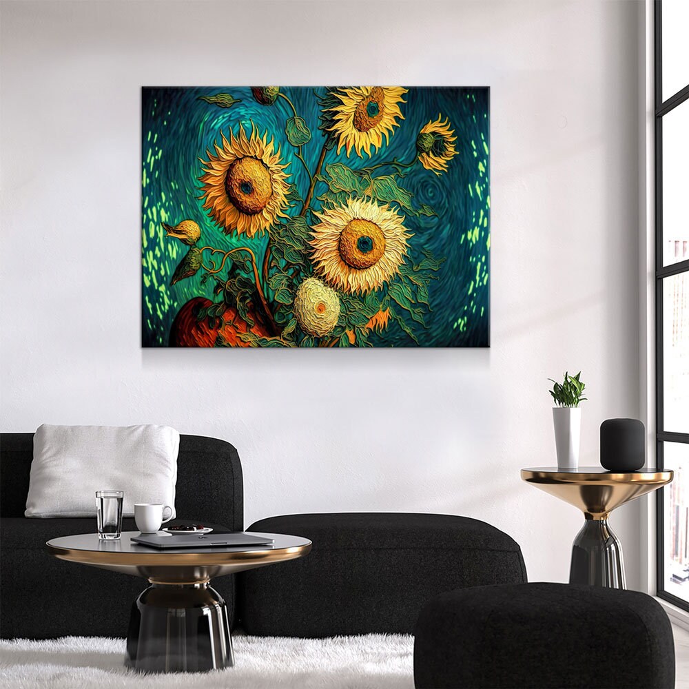 Van Gogh Sunflowers Style Canvas Wall Art, Abstract Sunflower Decor
