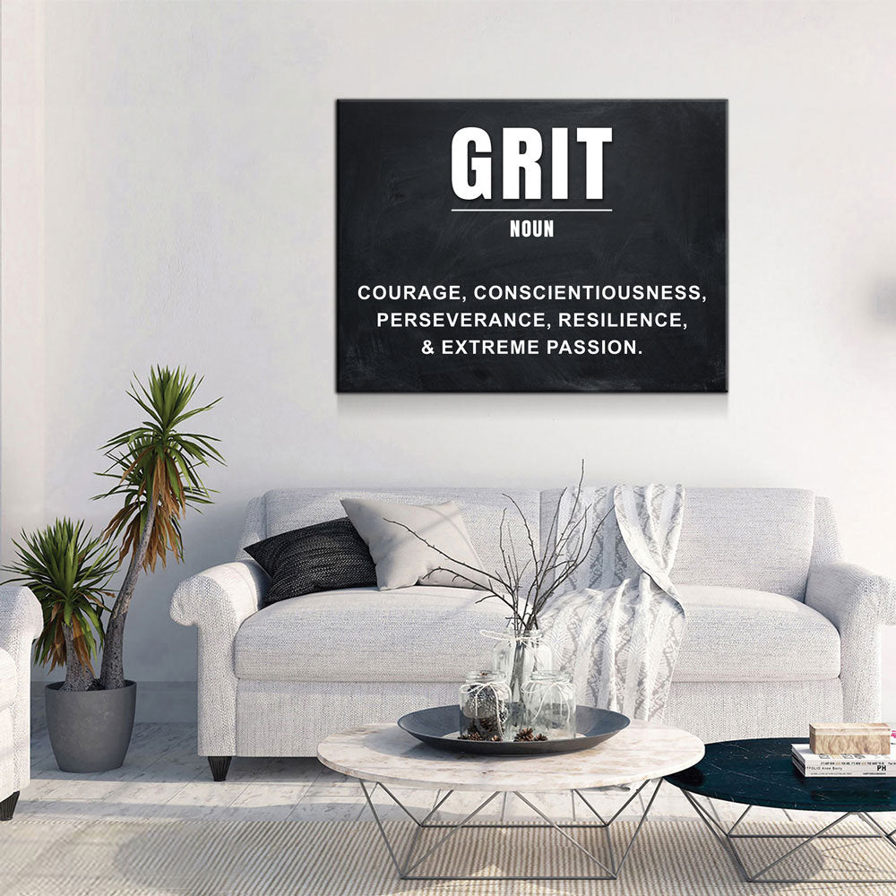 Grit Canvas Wall Art, Motivational Quote Print for Office & Gym