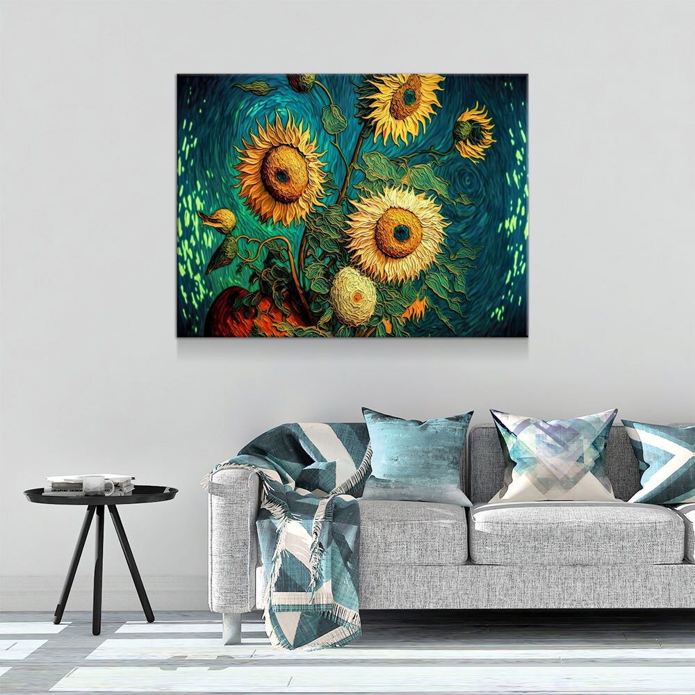Van Gogh Sunflowers Style Canvas Wall Art, Abstract Sunflower Decor