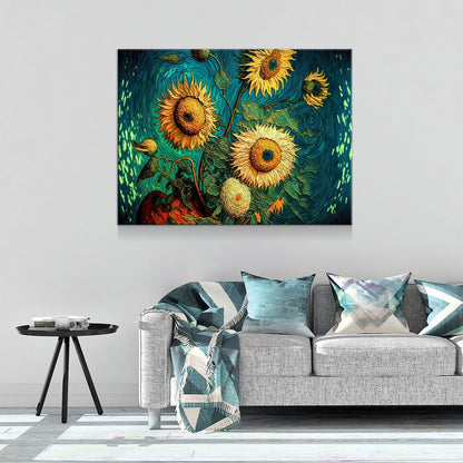 Van Gogh Sunflowers Style Canvas Wall Art, Abstract Sunflower Decor