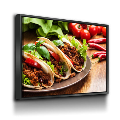 Colorful tacos canvas wall art for kitchen or taqueria decor