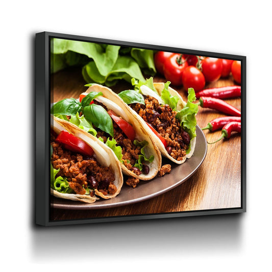 Colorful tacos canvas wall art for kitchen or taqueria decor