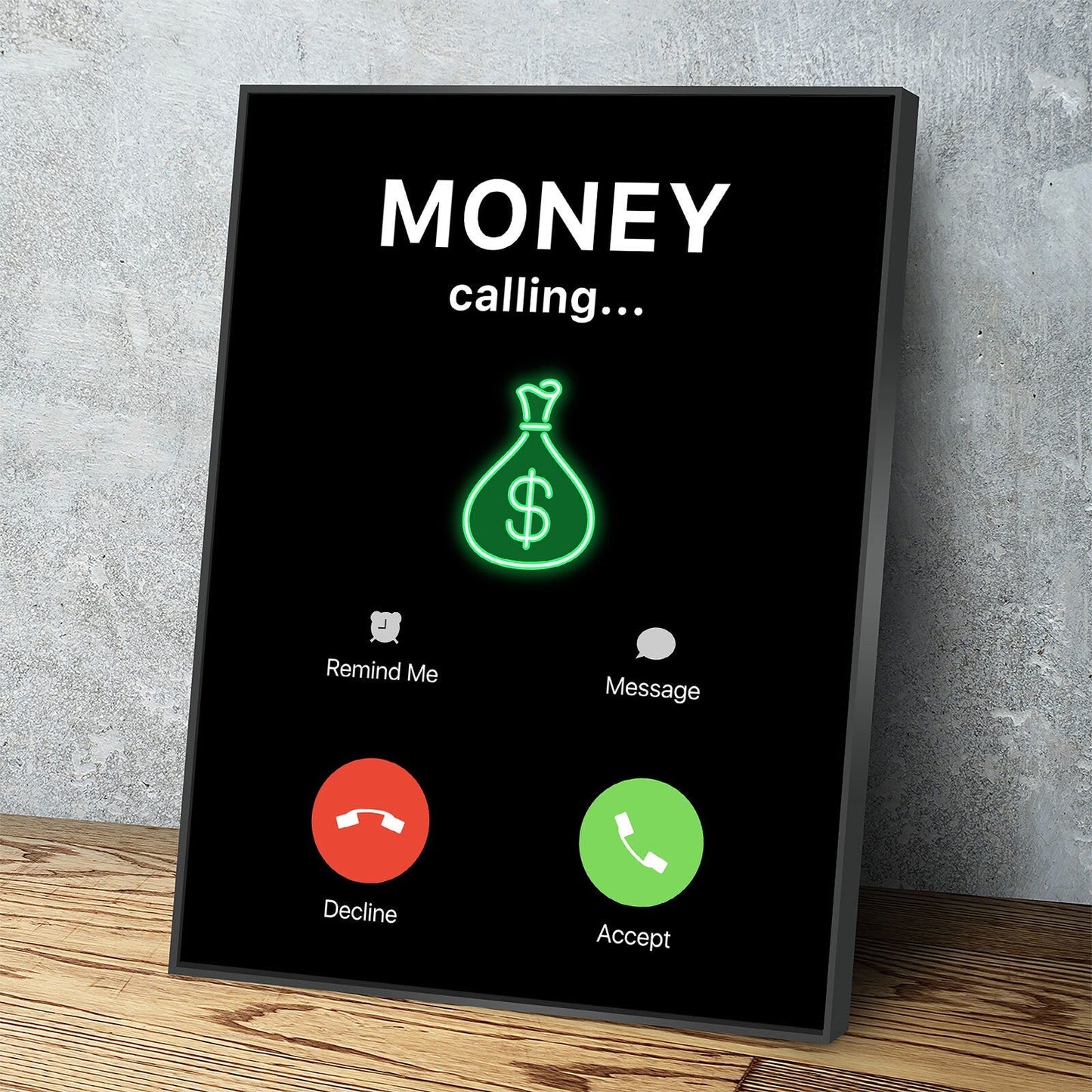 Money Calling hustle quote canvas wall art for office