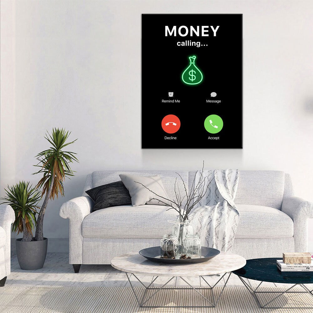 Money Calling Canvas Wall Art, Hustle Office Decor