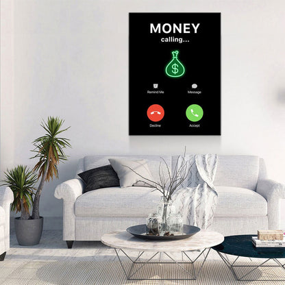 Money Calling Canvas Wall Art, Hustle Office Decor