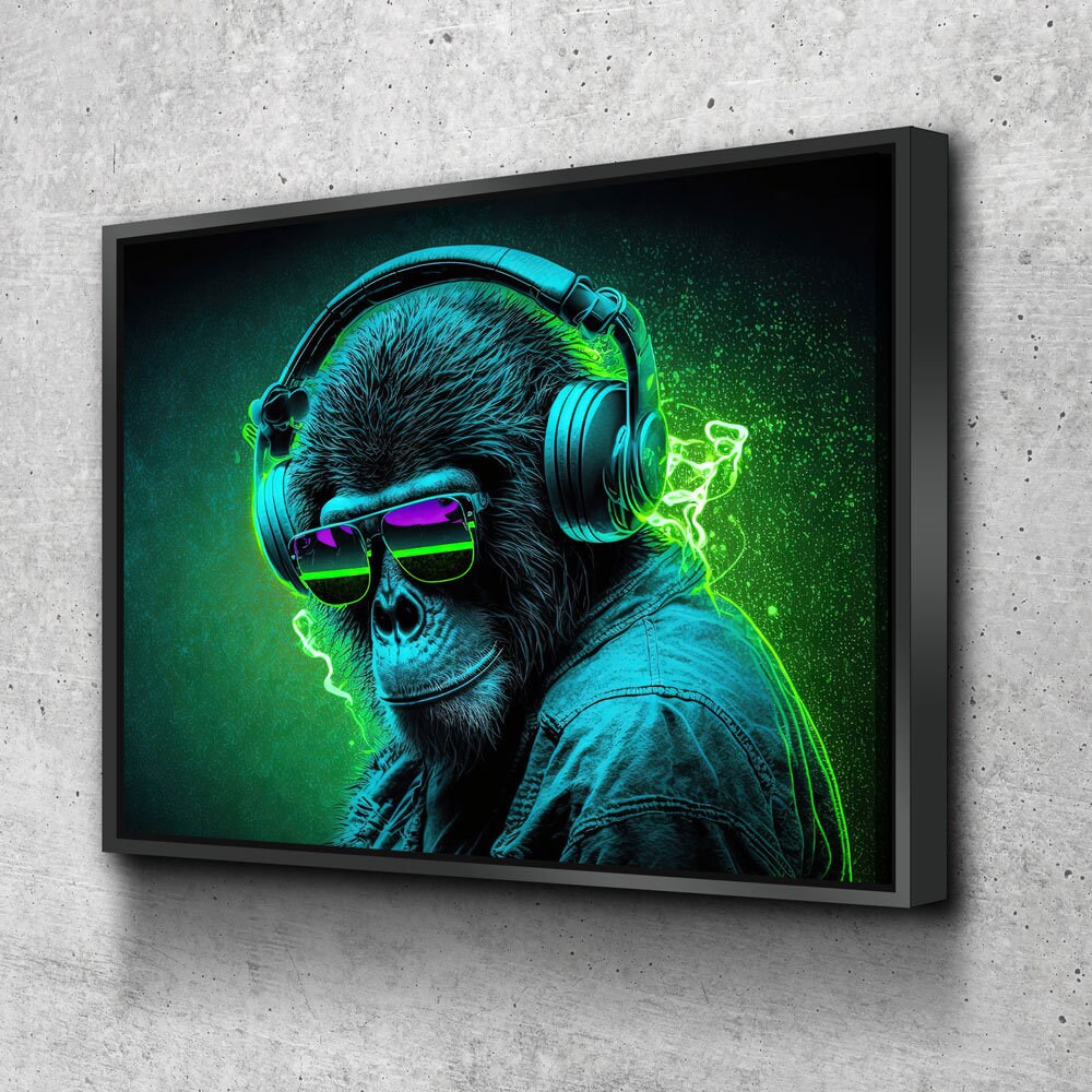 Party Monkey DJ colorful canvas wall art in a game room