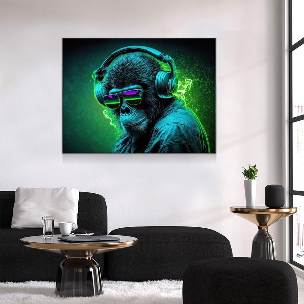 Party Monkey DJ Canvas Wall Art, Fun Abstract Decor