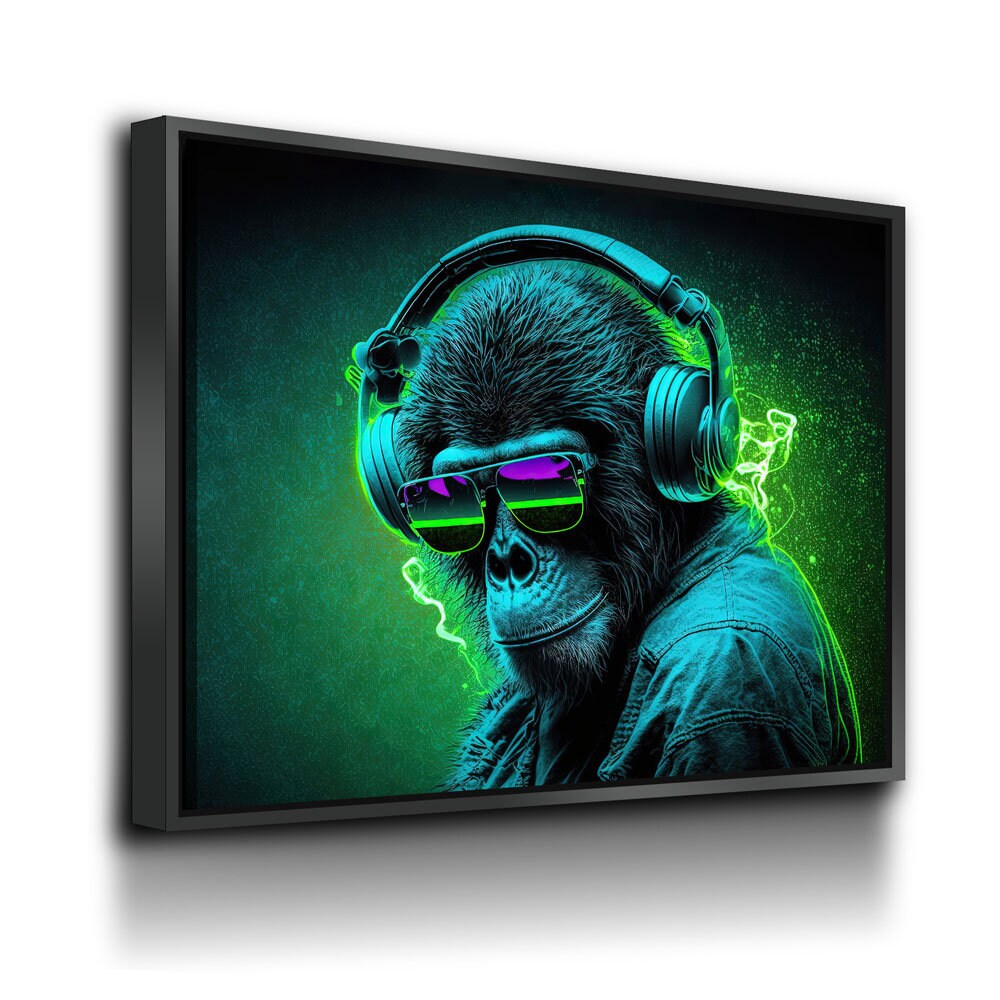 Party Monkey DJ Canvas Wall Art, Fun Abstract Decor