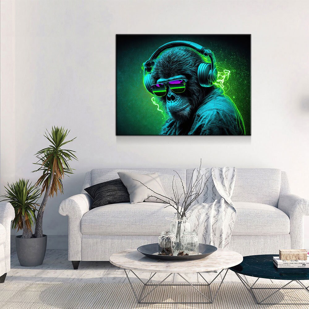 Party Monkey DJ Canvas Wall Art, Fun Abstract Decor