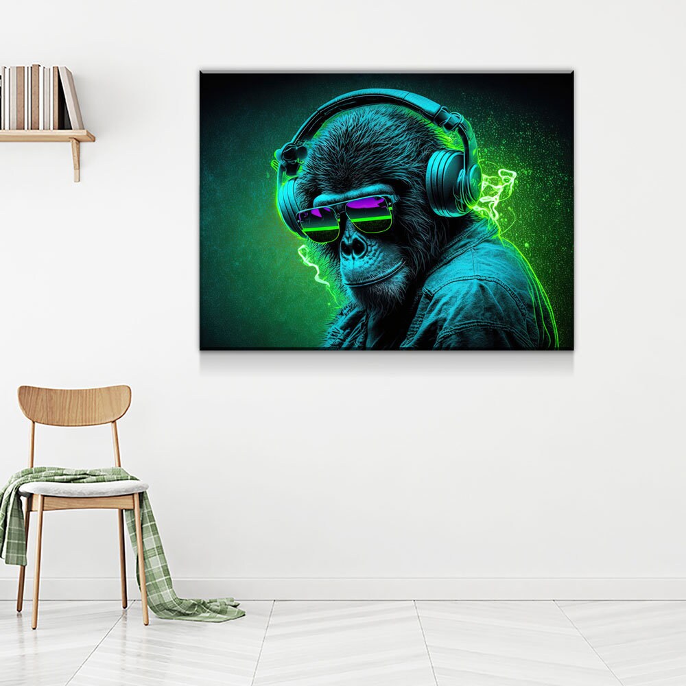 Party Monkey DJ Canvas Wall Art, Fun Abstract Decor
