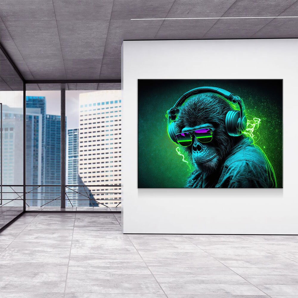 Party Monkey DJ Canvas Wall Art, Fun Abstract Decor