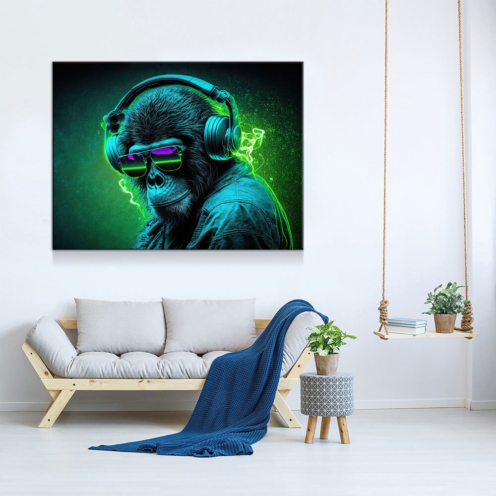 Party Monkey DJ Canvas Wall Art, Fun Abstract Decor