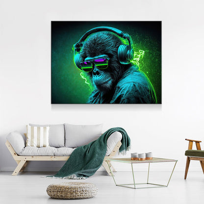 Party Monkey DJ Canvas Wall Art, Fun Abstract Decor