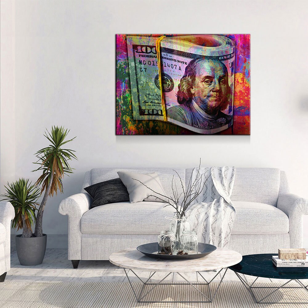 Graffiti Bills Canvas Wall Art, Abstract Money Print