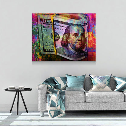 Graffiti Bills Canvas Wall Art, Abstract Money Print