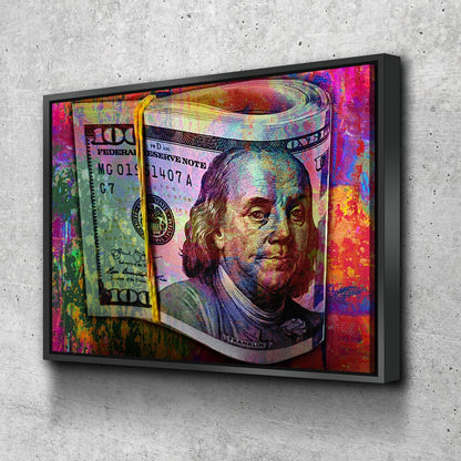 Graffiti Bills abstract canvas wall art with hundred dollar bills