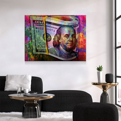Graffiti Bills Canvas Wall Art, Abstract Money Print