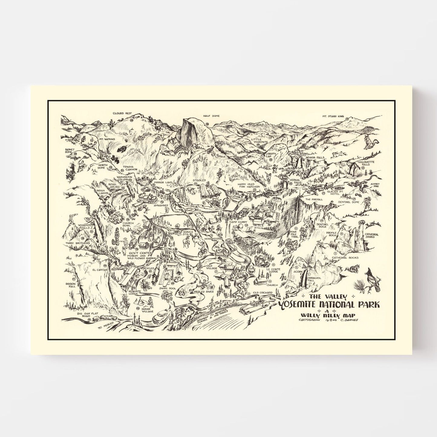 Vintage Map of Yosemite National Park, 1946