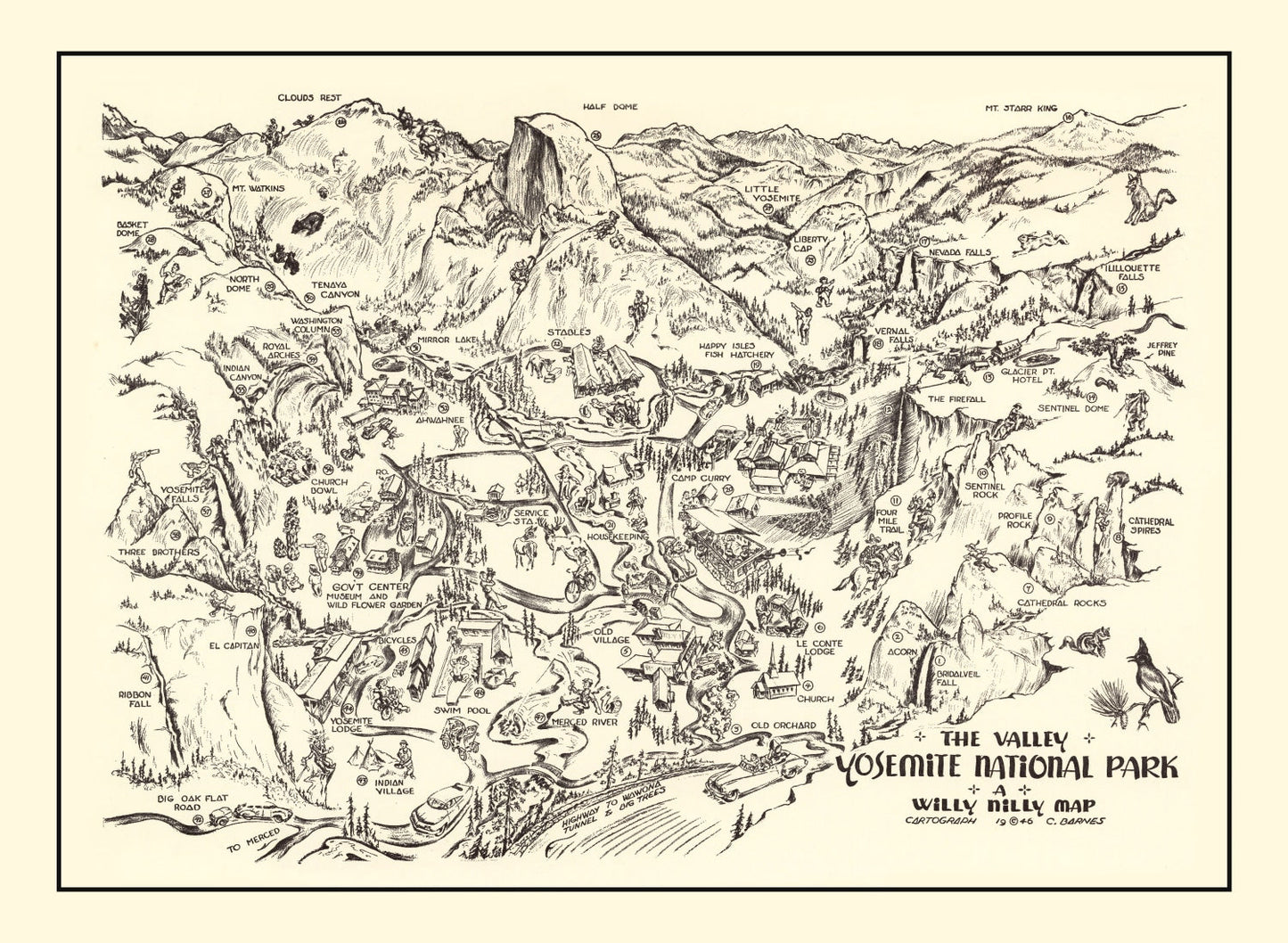 Vintage Map of Yosemite National Park, 1946