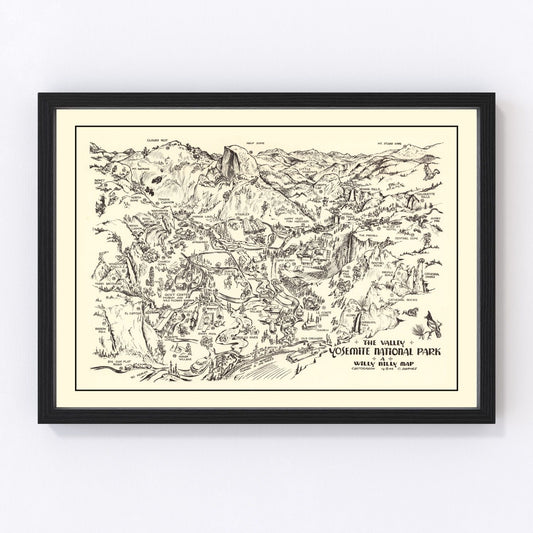 Vintage restored map of Yosemite National Park, 1946