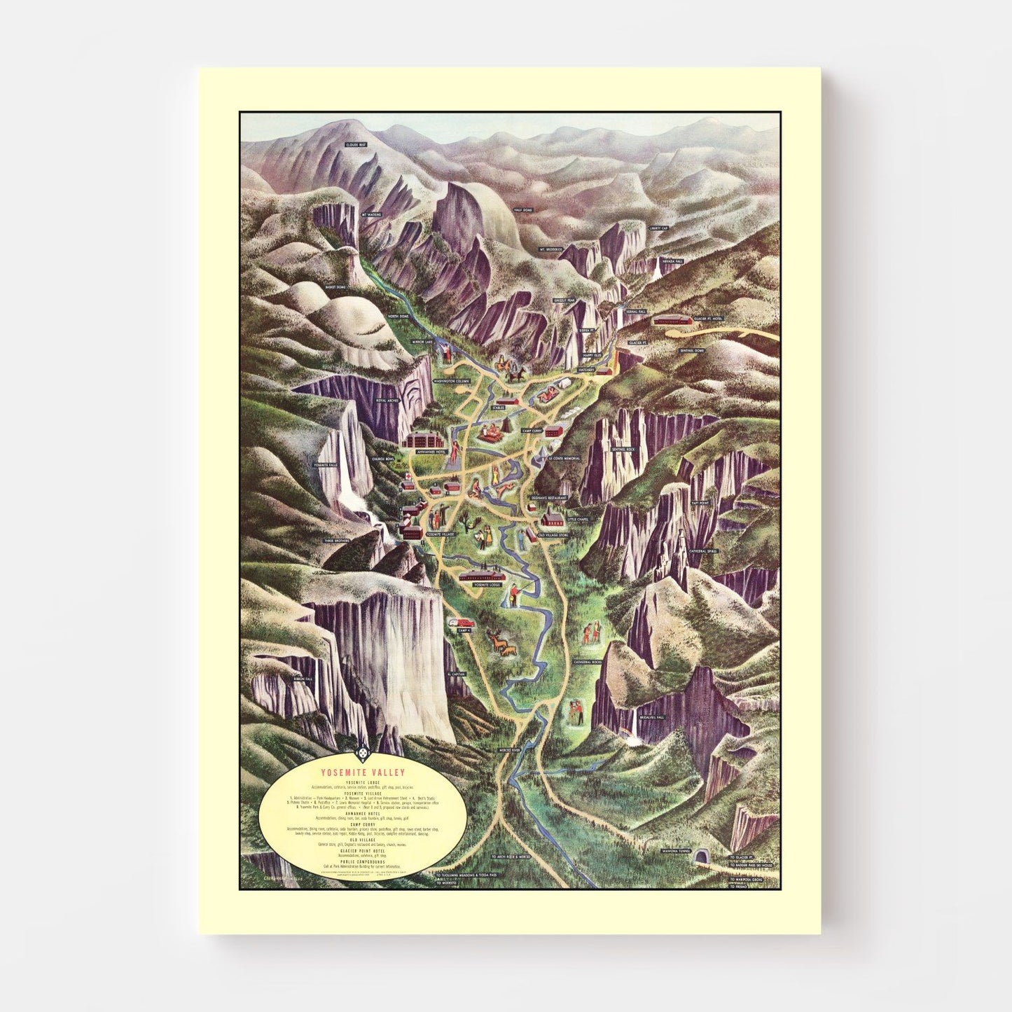 Vintage Map of Yosemite Valley, 1955