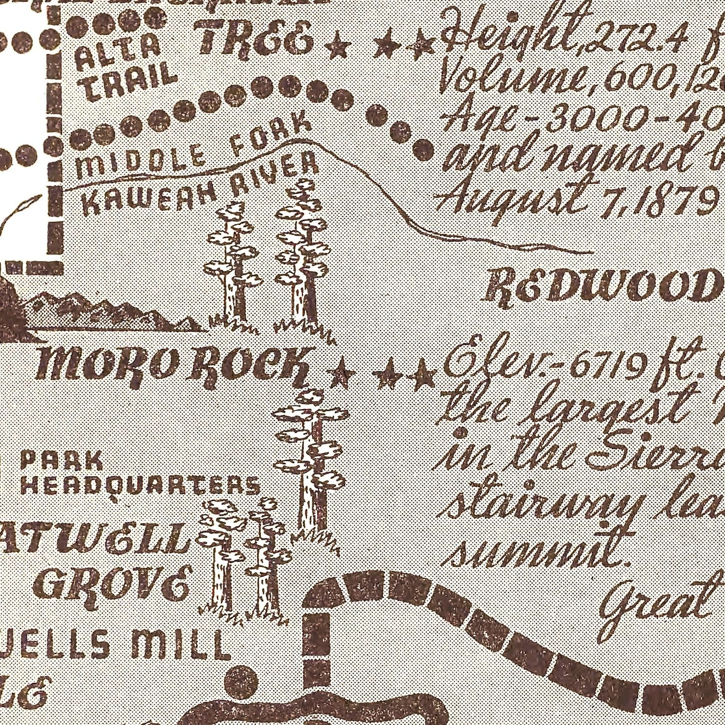 Vintage Map of Sequoia and General Grant National Parks, 1937
