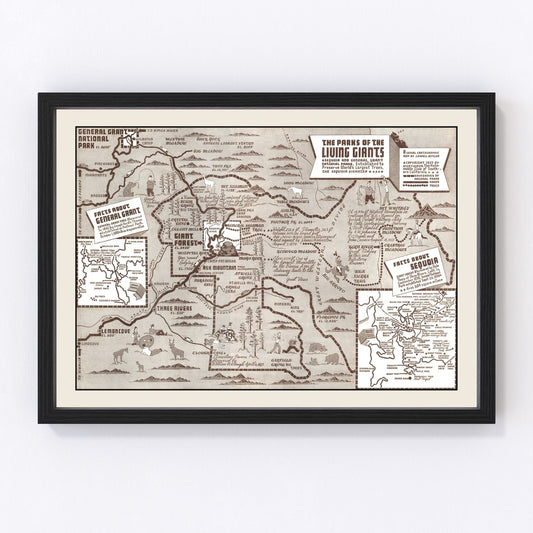 Vintage map of Sequoia and General Grant National Parks, 1937