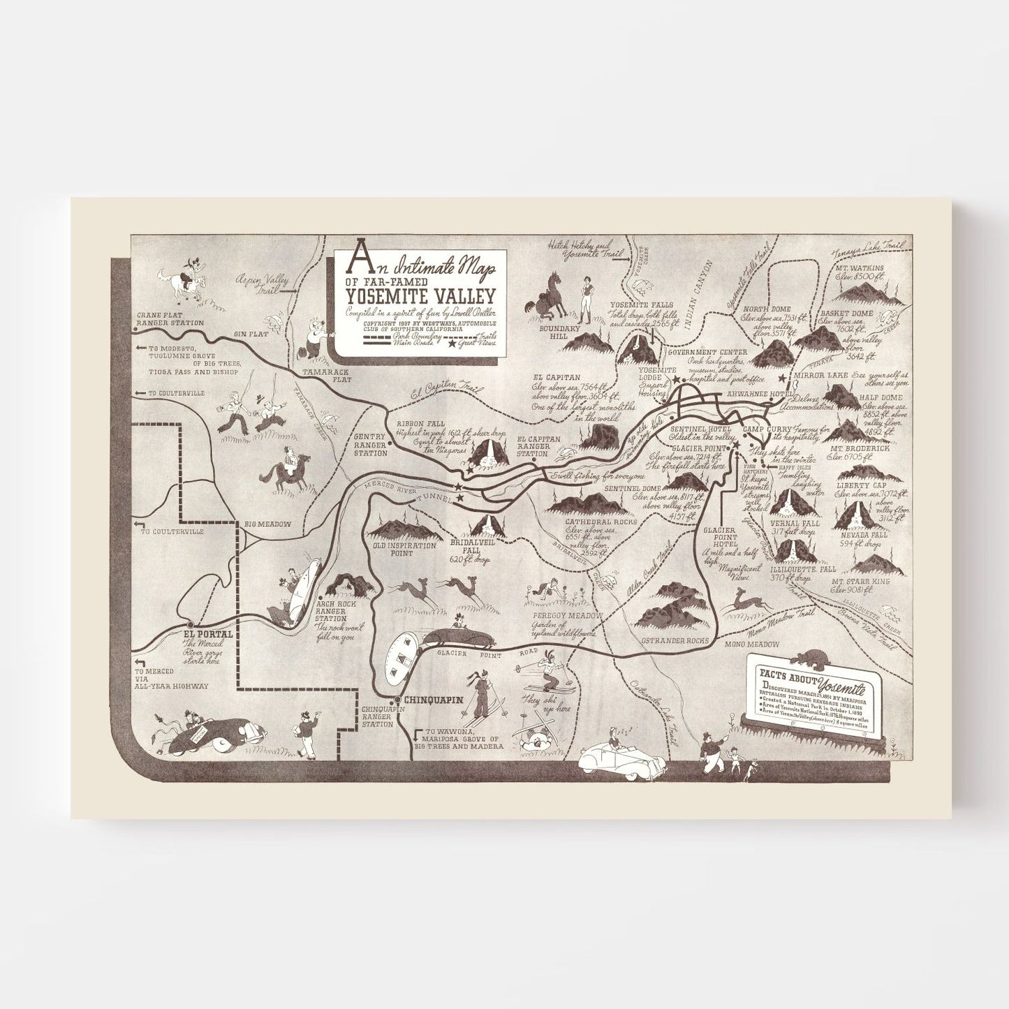 Vintage Map of Yosemite Valley, 1937