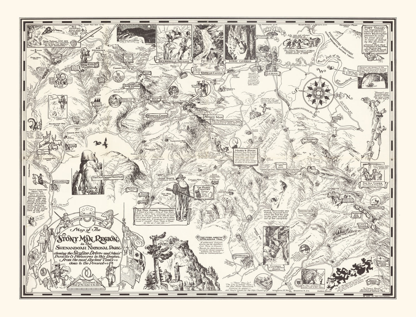 Vintage Map of Stony Man, Shenandoah National Park, Virginia, 1935