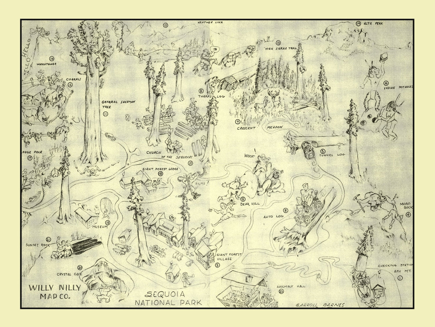 Vintage Map of Sequoia National Park, 1945