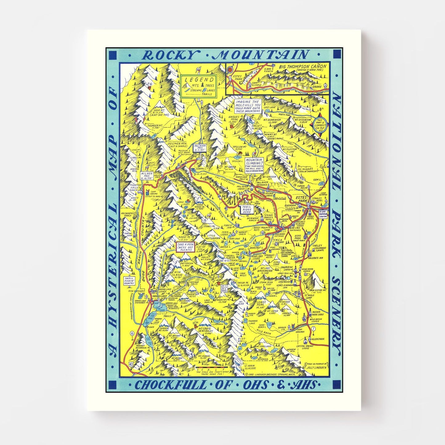Vintage Map of Rocky Mountain National Park, Colorado, 1948 IV