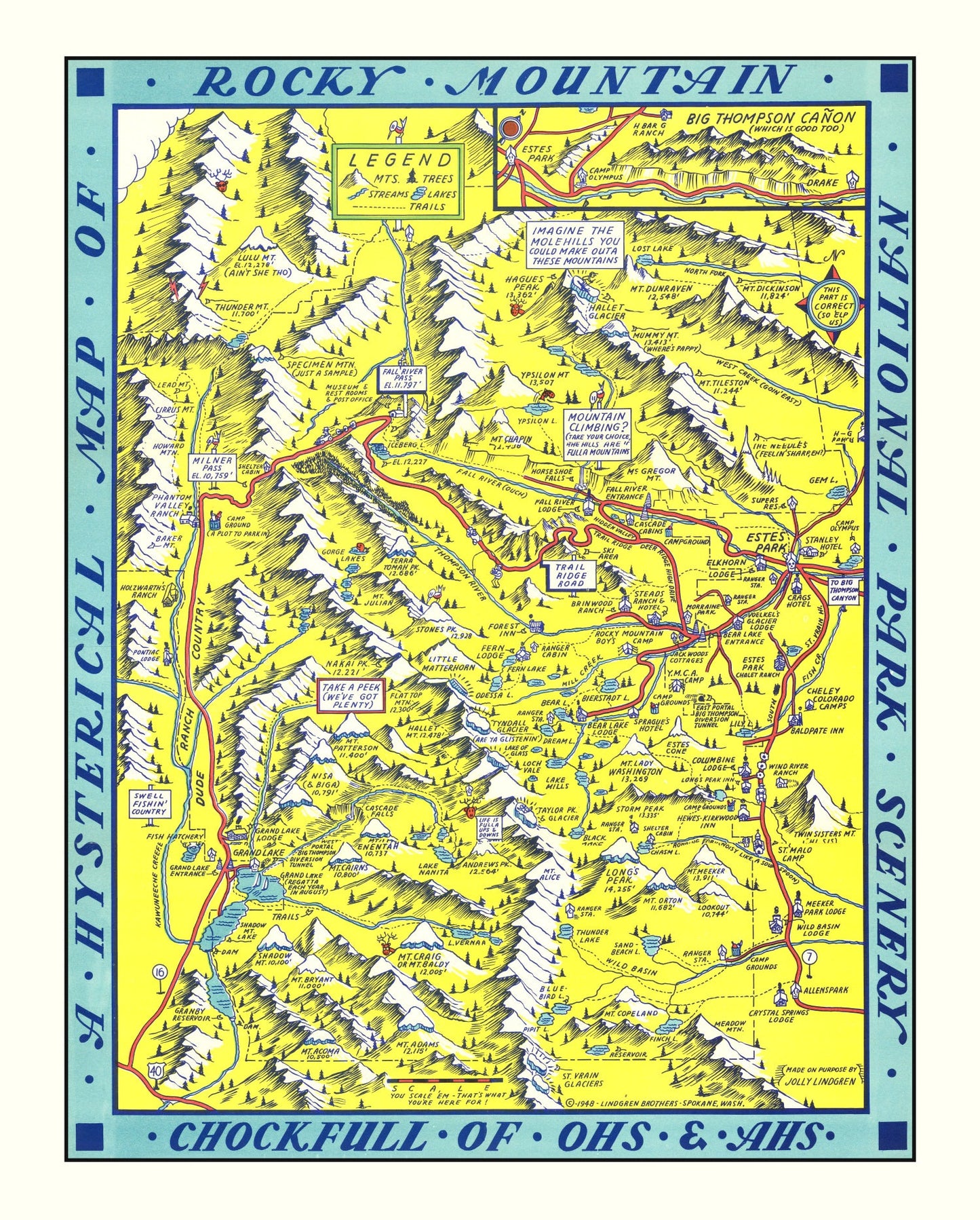 Vintage Map of Rocky Mountain National Park, Colorado, 1948 IV