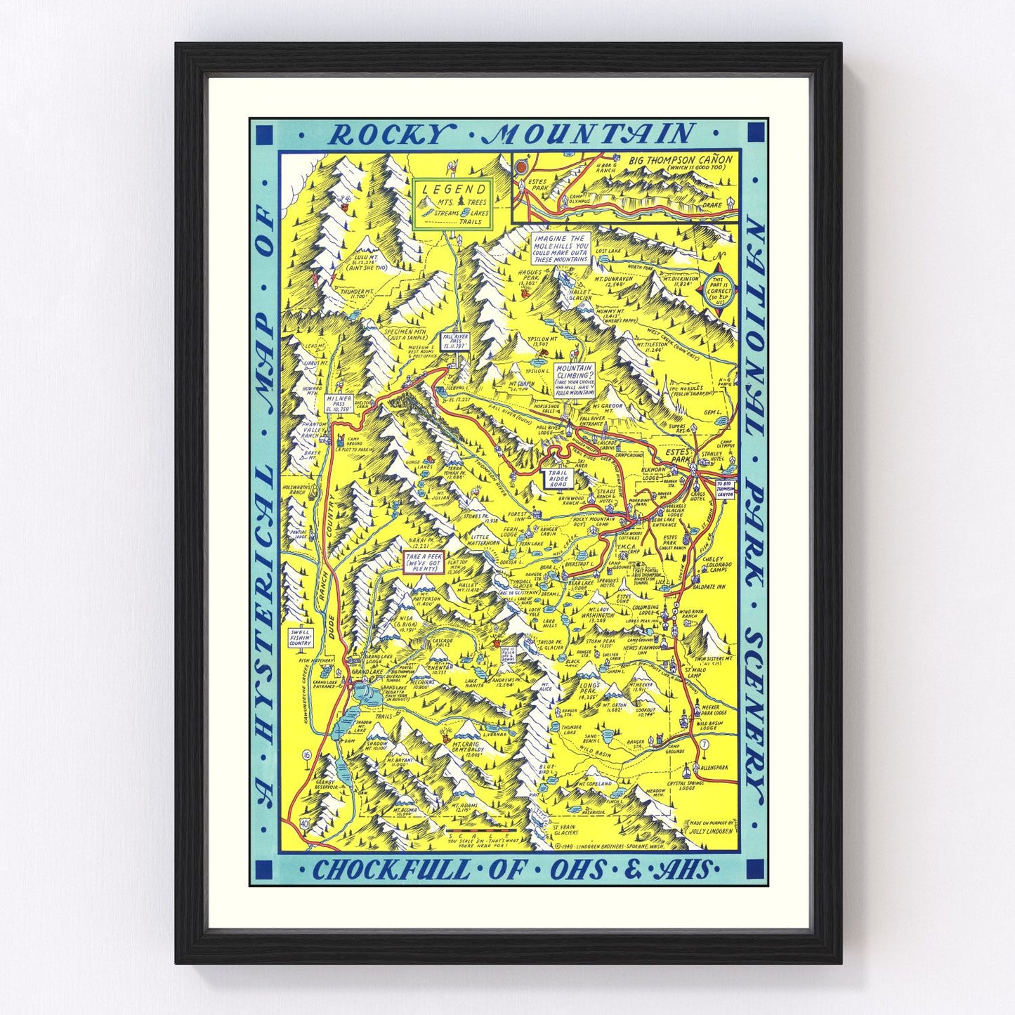 vintage map of Rocky Mountain National Park, Colorado, 1948