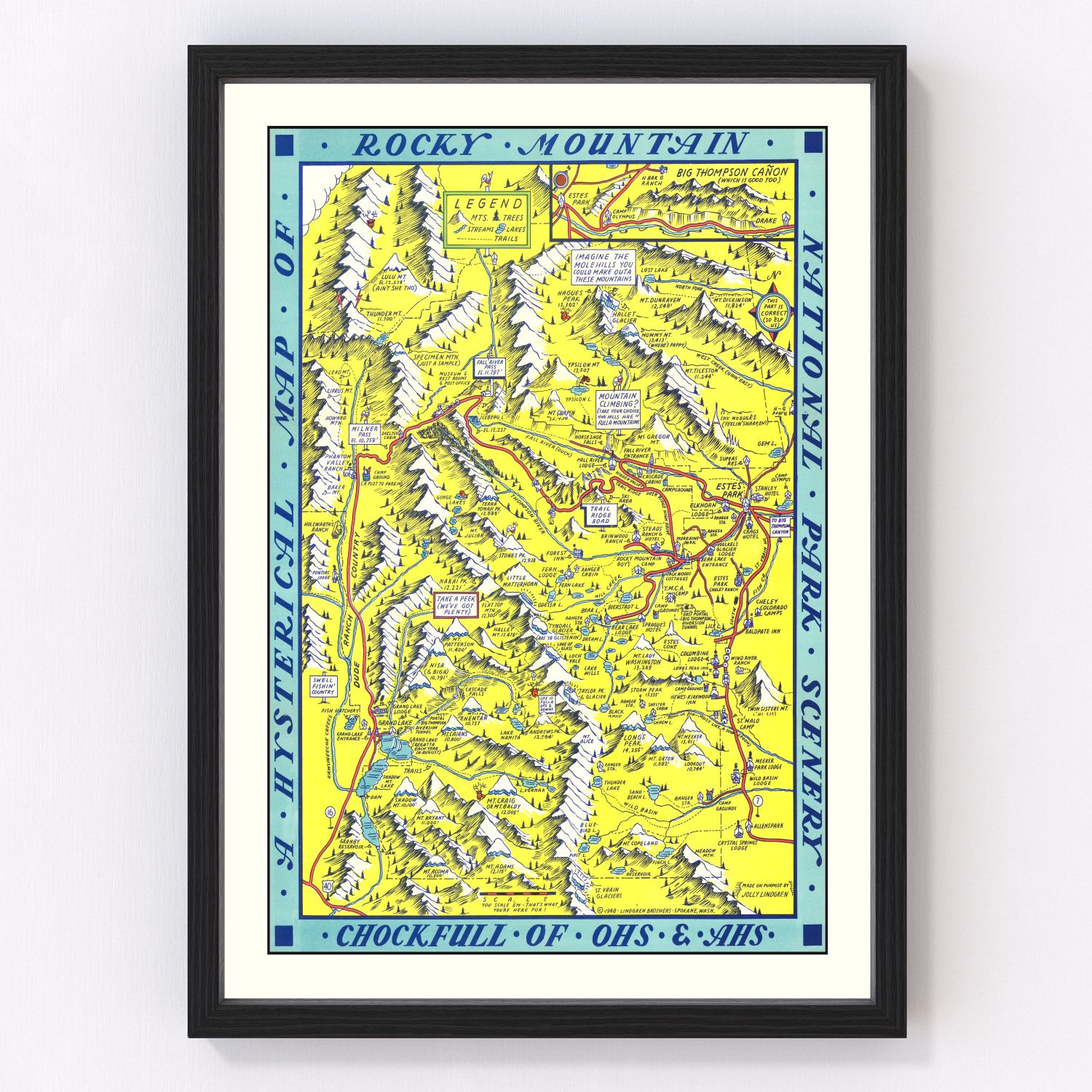 vintage map of Rocky Mountain National Park, Colorado, 1948