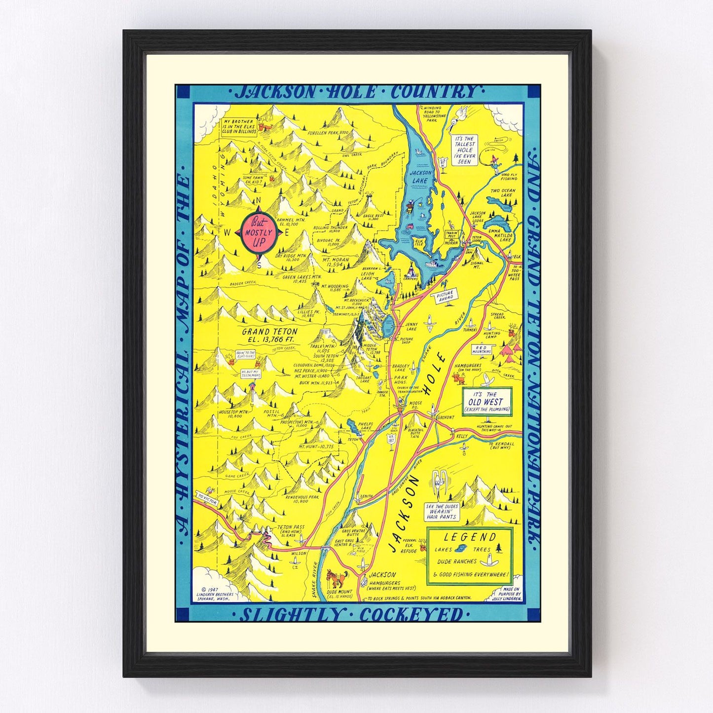 vintage map of Jackson Hole and Grand Teton National Park, Wyoming, 1947