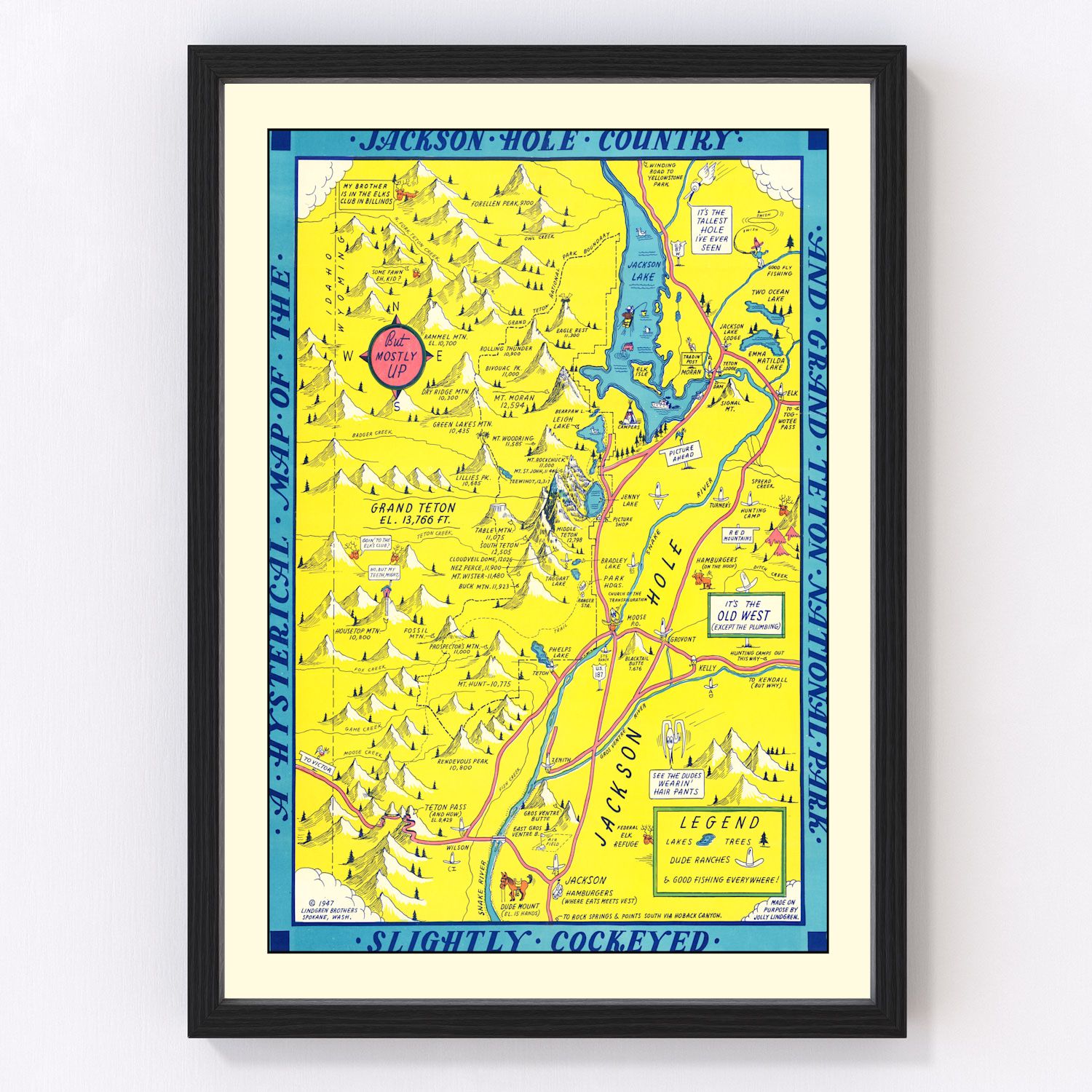 vintage map of Jackson Hole and Grand Teton National Park, Wyoming, 1947