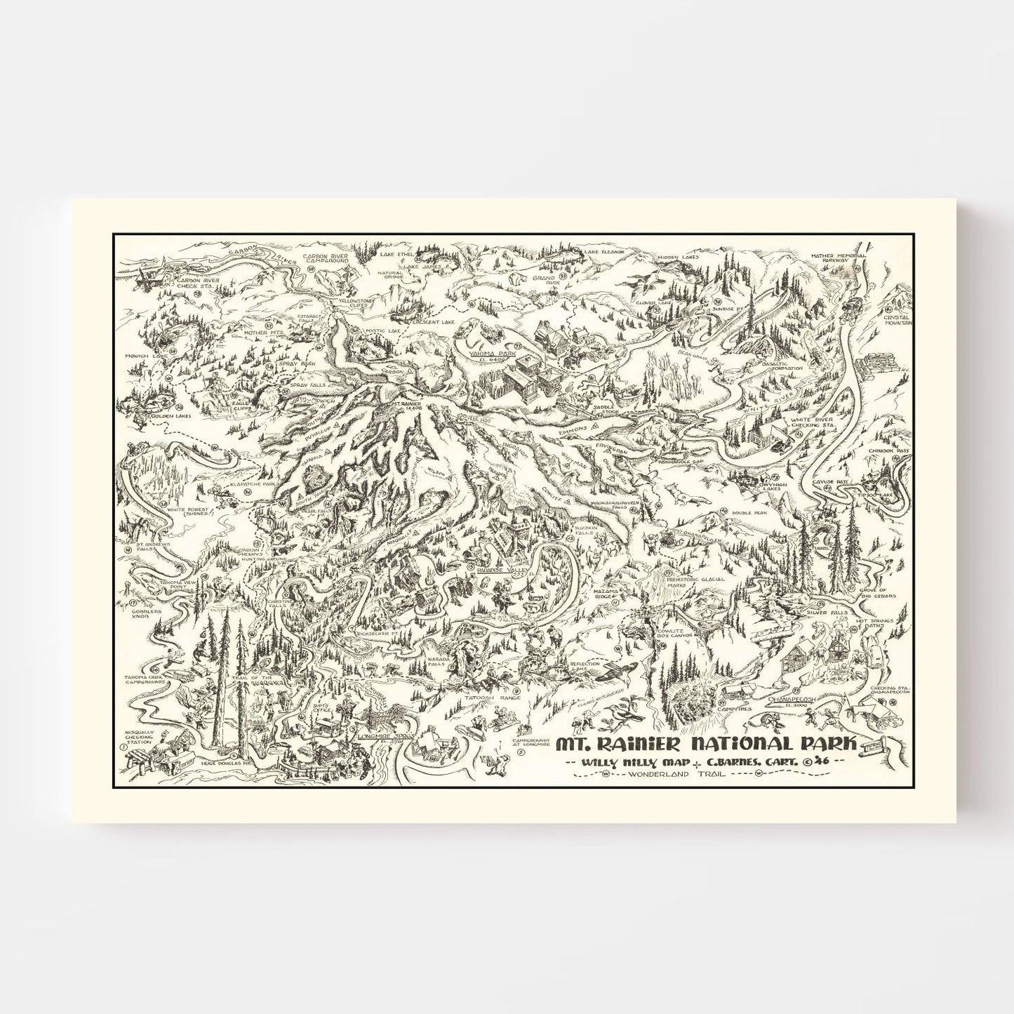 Vintage Map of Mt. Rainier National Park, Washington, 1946