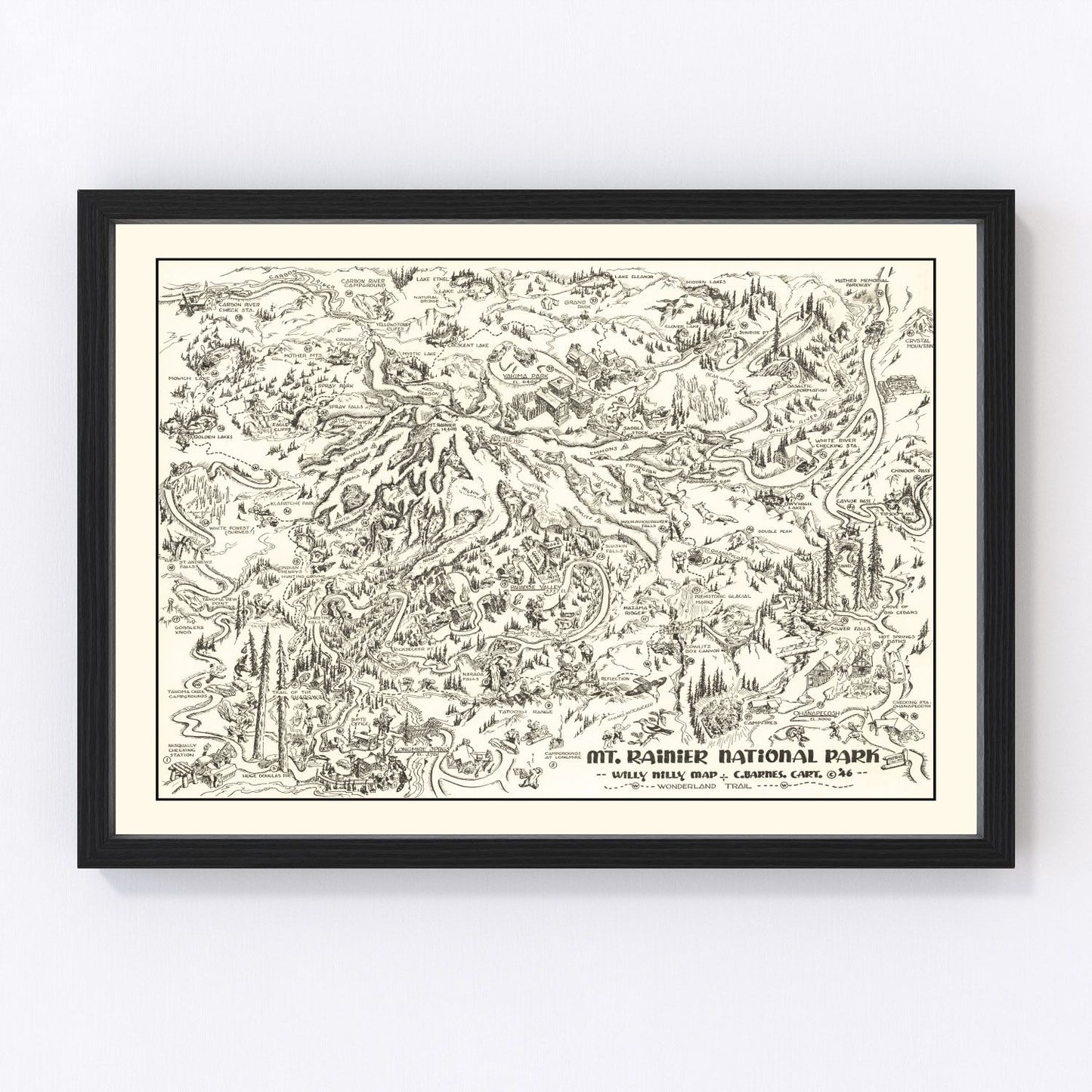 vintage map of Mt. Rainier National Park, Washington, 1946