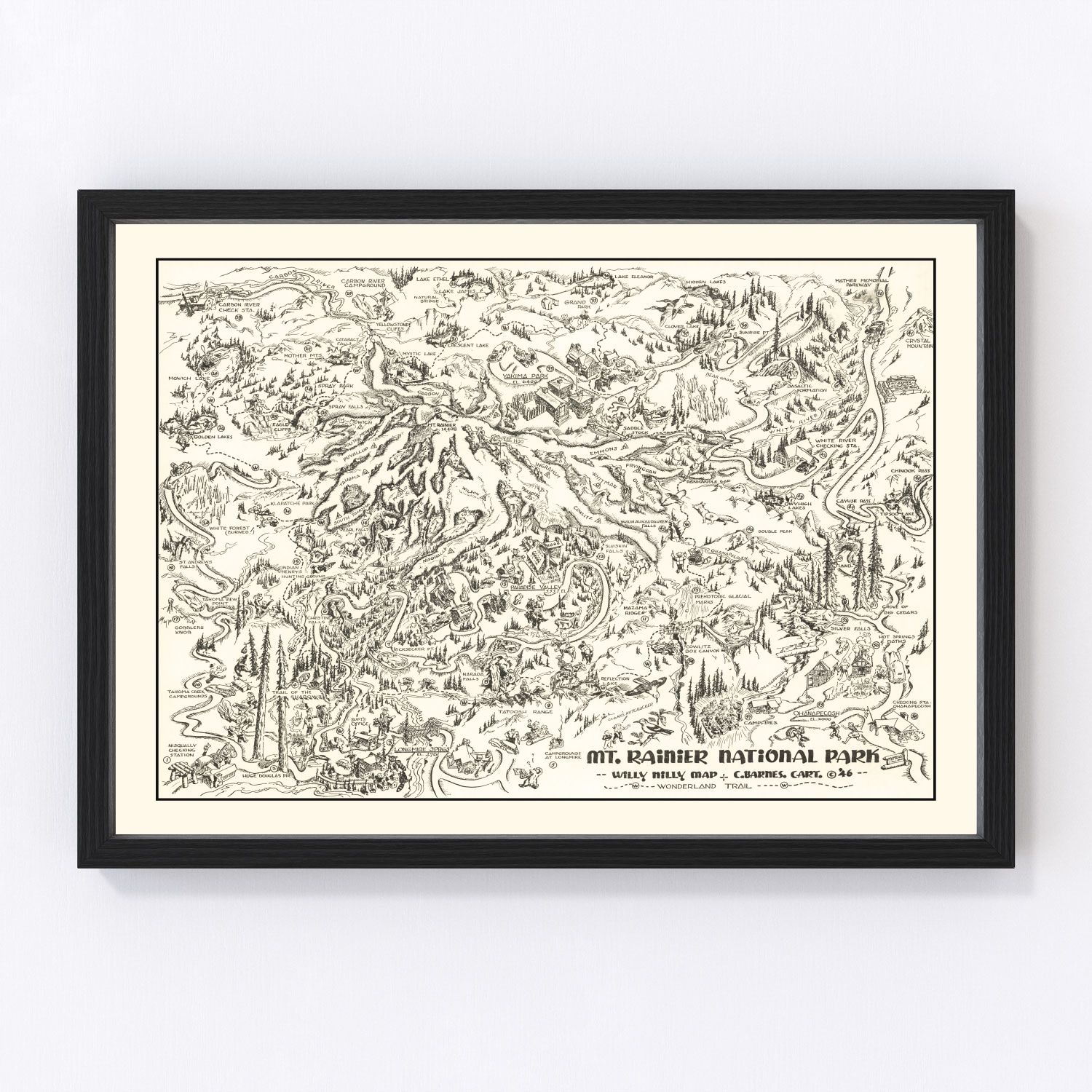vintage map of Mt. Rainier National Park, Washington, 1946