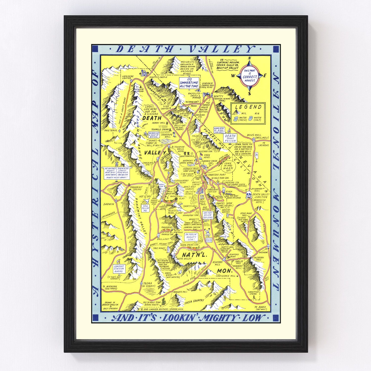 Vintage map of Death Valley National Park, California, 1948
